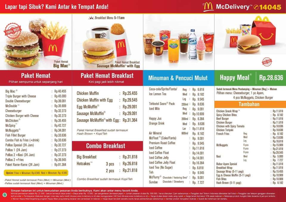 Daftar Menu Dan Harga Makanan Di Mcdonald - Daftar Ini